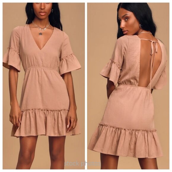 Lulus Dresses & Skirts - Lulus Sunshine Daydream Rusty Rose Short Sleeve Cutout Mini Dress Size L Pink